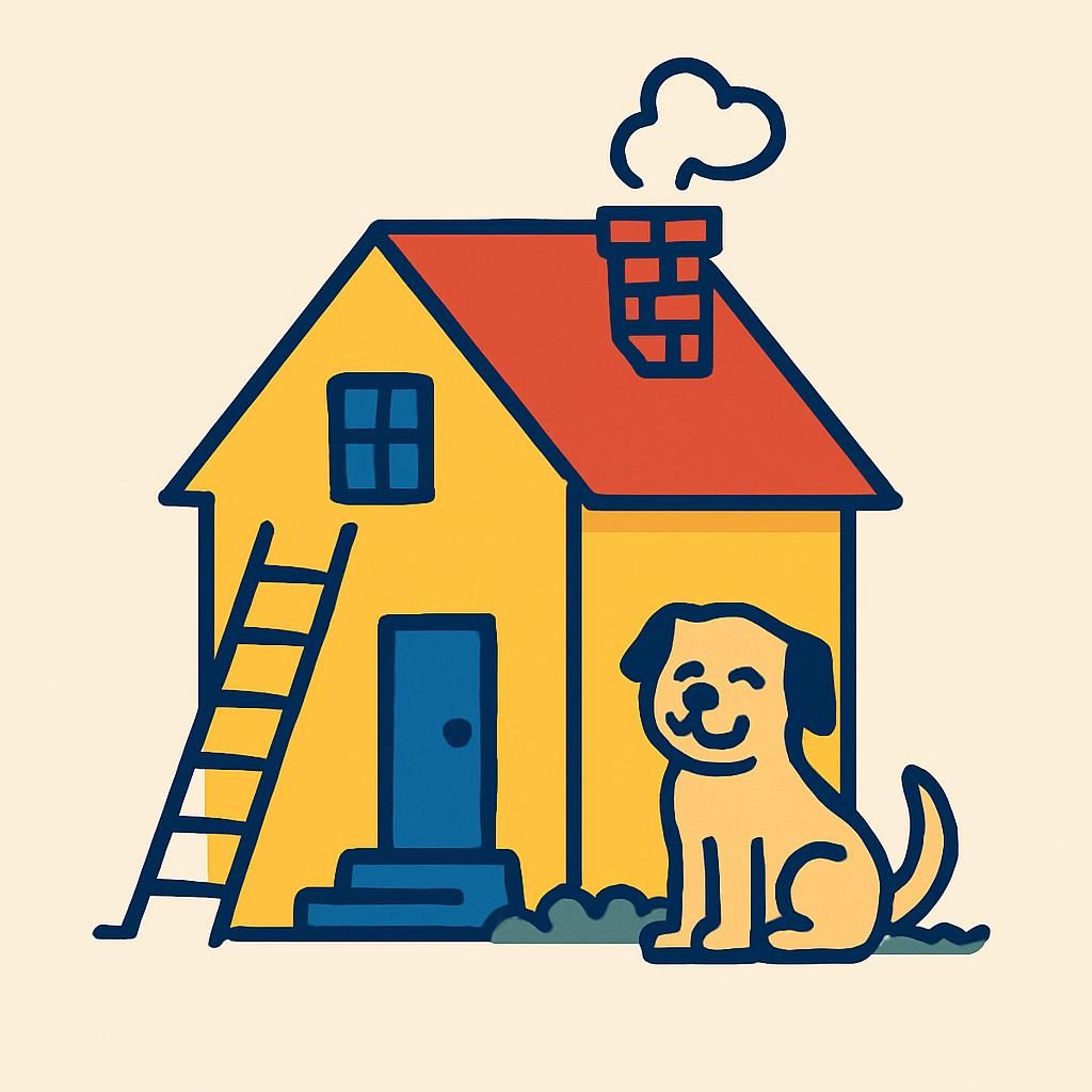 Drawing of a house with a chimney